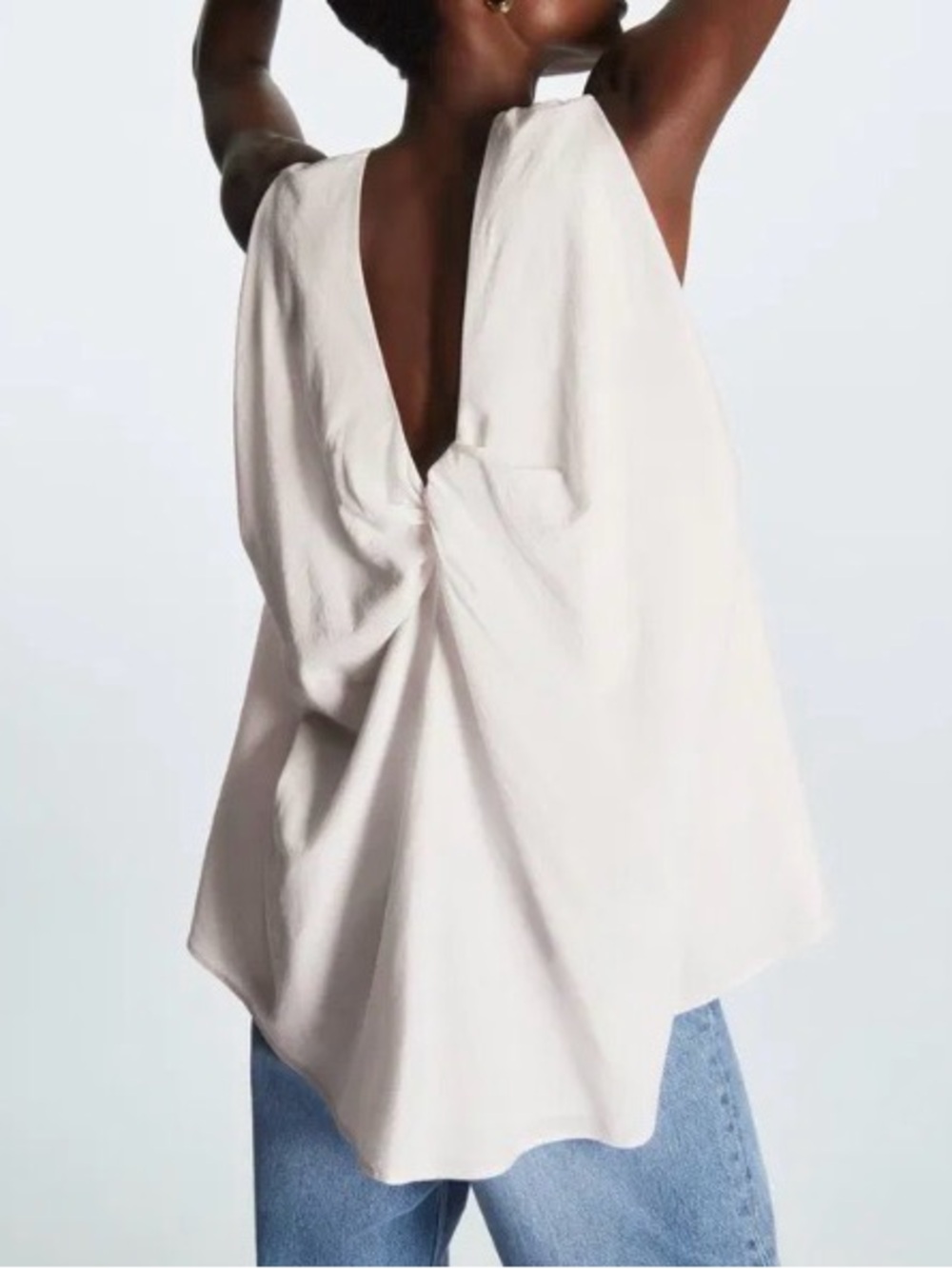 COS Twist-back Sleeveless Top Cream US4 Lyocell Linen EUC